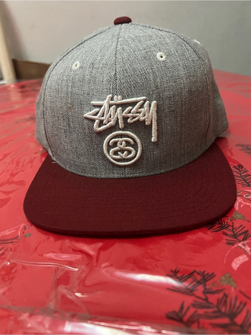 Stussy two tone Red and Burgundy snapback hat